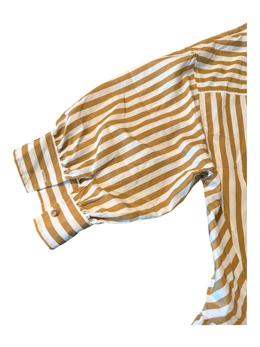 Cicy Bell NWT Striped Button-Front Ruffle Hem Top - Tan & White - Picture 4 of 10